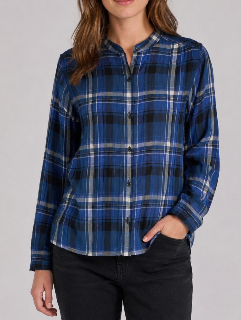 Rag & Bone Byron Chiffon Sheer Silk Blend Plaid Button Down Shirt